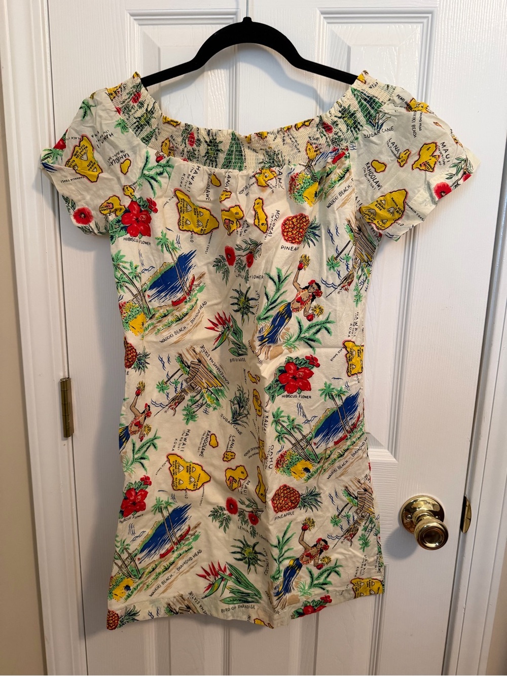 J. Crew Off the Shoulder Smocked Hawaiian Dress Size 4 - Picture 2 of 5
